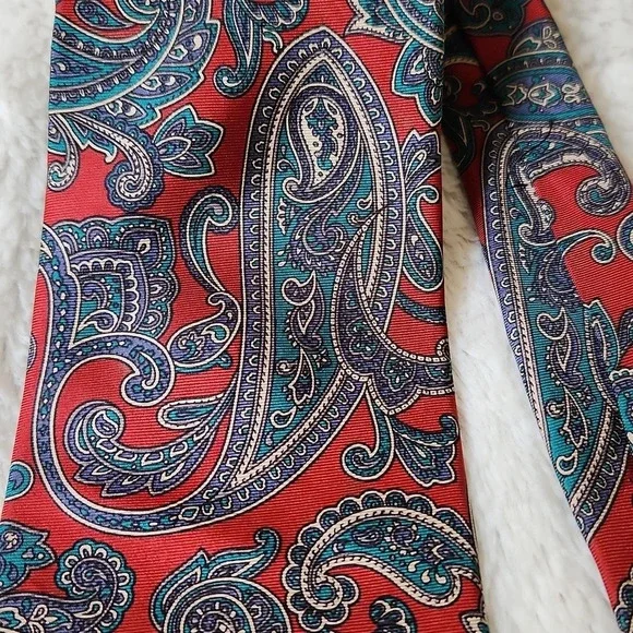 Vintage Red & Blue Paisley Print Tie - Picture 4 of 7